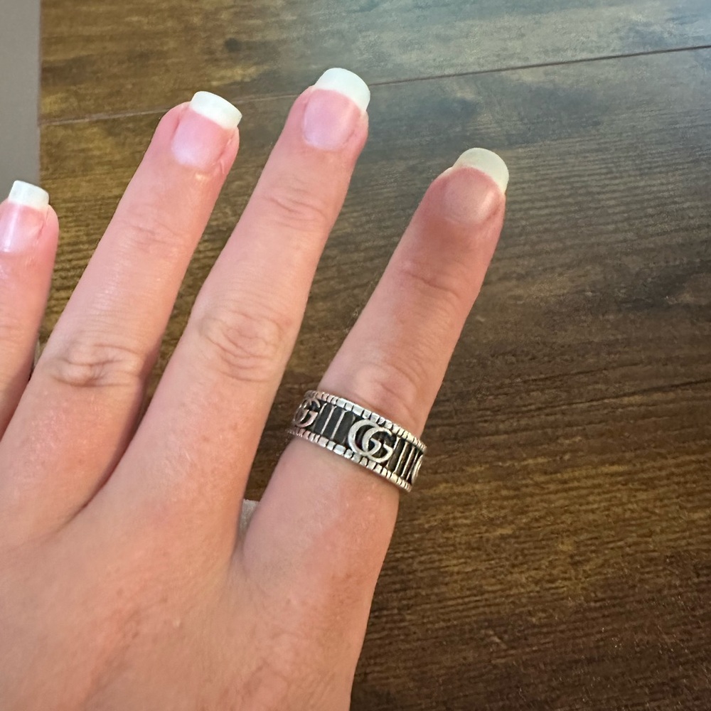 Gucci Sterling Silver Ring with double G